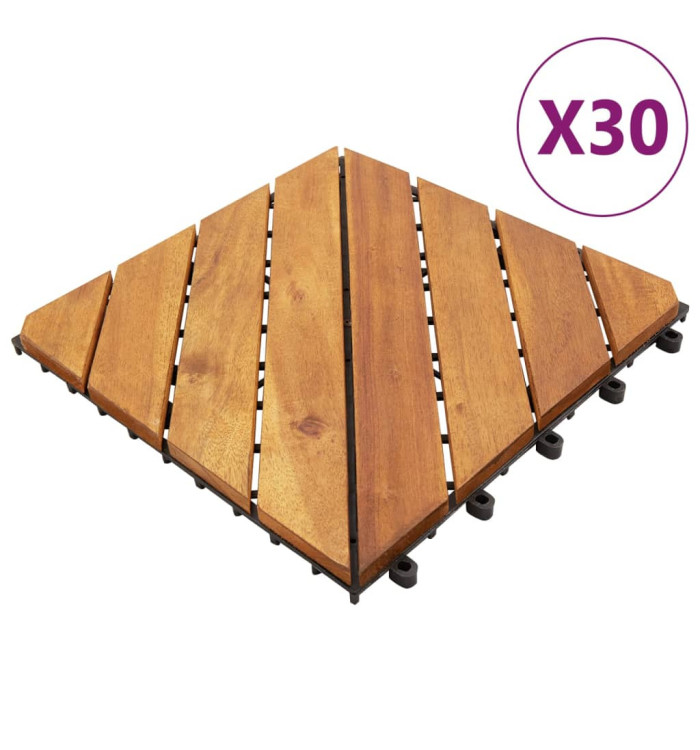Tuiles de terrasse 30 pcs Marron 30x30 cm Bois massif d'acacia | Mobilier & Déco