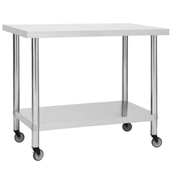 Table de travail de cuisine avec roues 100x60x85 cm Inox | Mobilier & Déco
