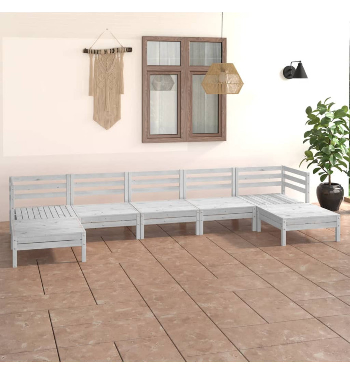 Salon de jardin 7 pcs Blanc Bois de pin massif | Mobilier & Déco