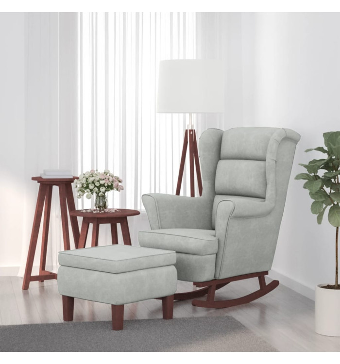 Chaise à bascule avec pieds en bois et tabouret Gris clair | Mobilier & Déco