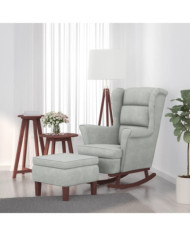 Chaise à bascule avec pieds en bois et tabouret Gris clair | Mobilier & Déco