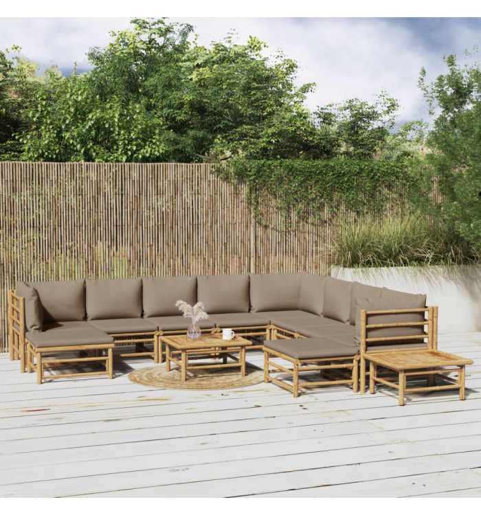 Salon de jardin 12 pcs avec coussins taupe bambou | Mobilier & Déco