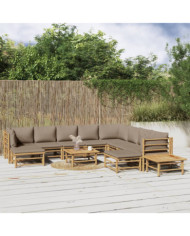Salon de jardin 12 pcs avec coussins taupe bambou | Mobilier & Déco