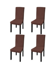 Housse de chaise droite extensible 4 pcs marron | Mobilier & Déco