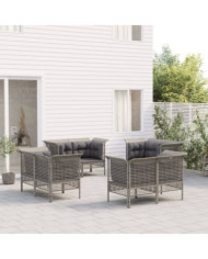 Salon de jardin 8 pcs avec coussins Gris Résine tressée | Mobilier & Déco
