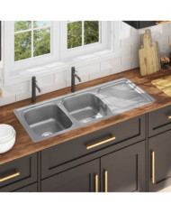 Évier double de cuisine avec crépine et piège Acier inoxydable | Mobilier & Déco