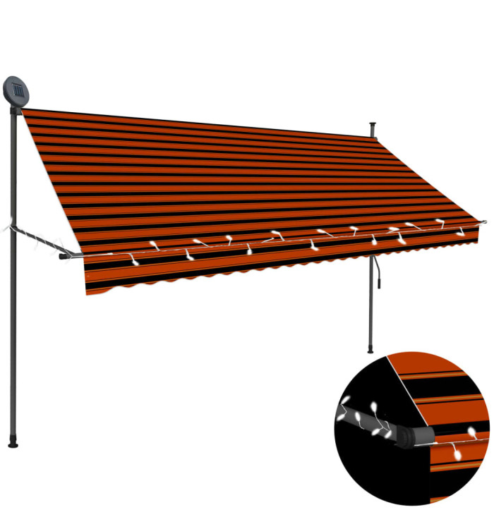 Auvent manuel rétractable avec LED 300 cm Orange et marron | Mobilier & Déco