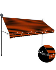 Auvent manuel rétractable avec LED 300 cm Orange et marron | Mobilier & Déco