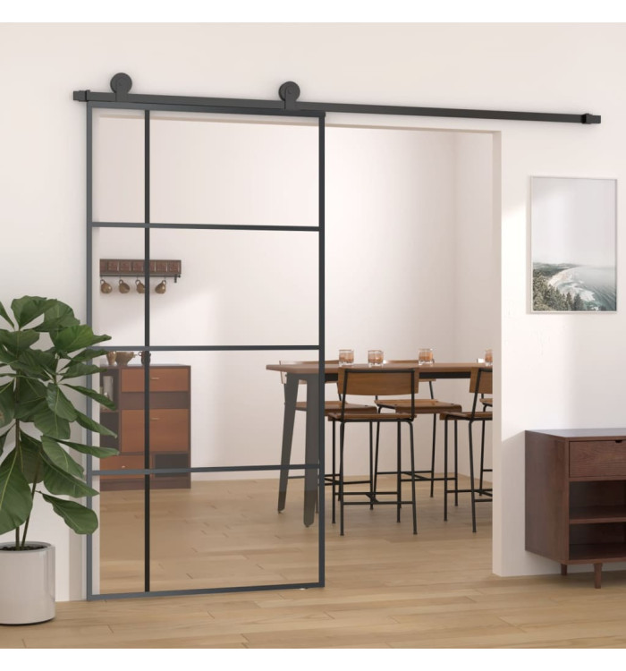 Porte coulissante Verre ESG et aluminium 102,5x205 cm Noir | Mobilier & Déco