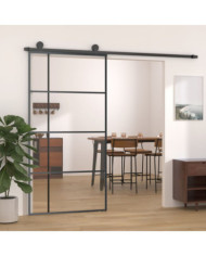 Porte coulissante Verre ESG et aluminium 102,5x205 cm Noir | Mobilier & Déco