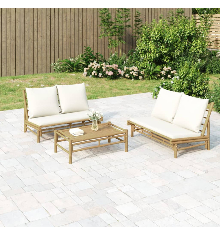 Banc de jardin avec coussins blanc crème bambou | Mobilier & Déco