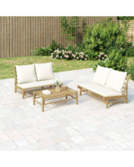 Banc de jardin avec coussins blanc crème bambou | Mobilier & Déco