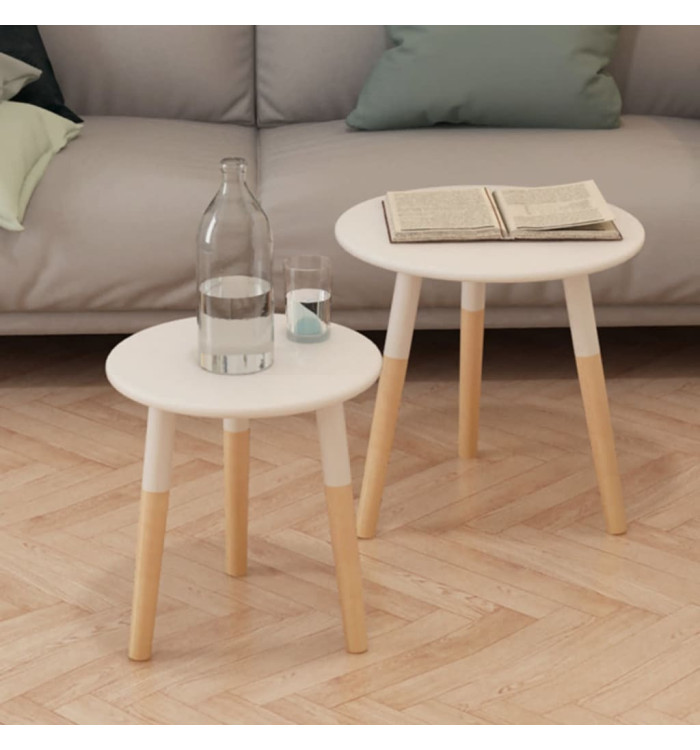 Ensemble de tables d'appoint 2 pcs Bois de pin massif Blanc | Mobilier & Déco