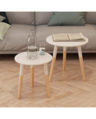 Ensemble de tables d'appoint 2 pcs Bois de pin massif Blanc | Mobilier & Déco