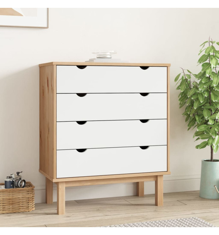 Commode OTTA Marron et blanc 76,5x39,5x90 cm Bois de pin massif | Mobilier & Déco