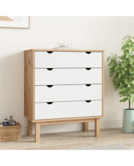 Commode OTTA Marron et blanc 76,5x39,5x90 cm Bois de pin massif | Mobilier & Déco