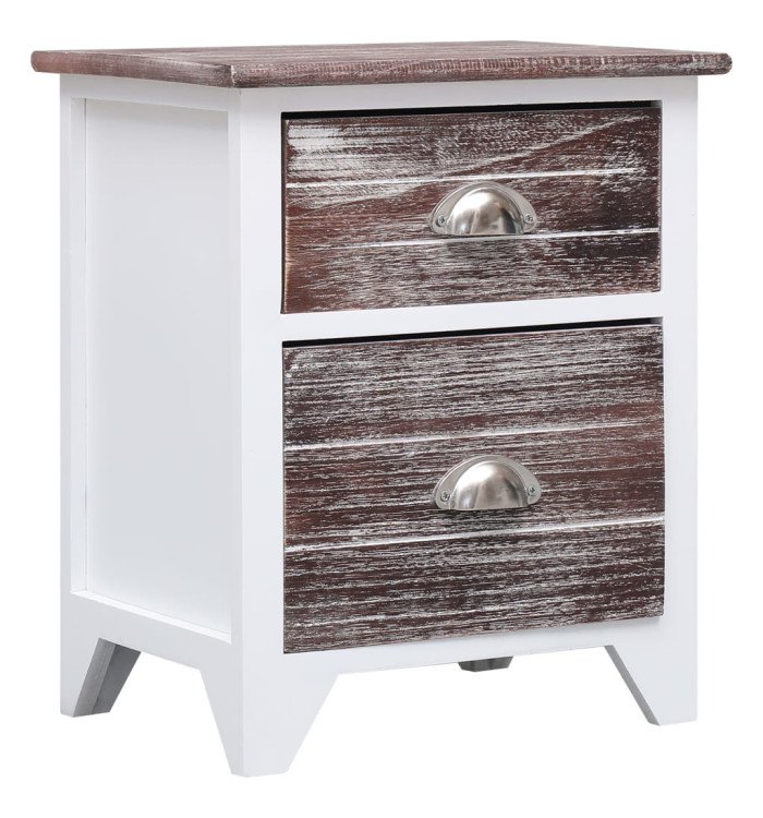 Table de chevet Marron et blanc 38x28x45 cm Bois de Paulownia | Mobilier & Déco