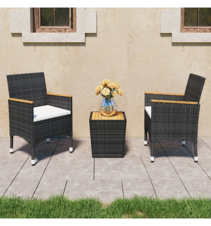 Ensemble de bistro 3 pcs Résine tressée et bois d'acacia Noir | Mobilier & Déco