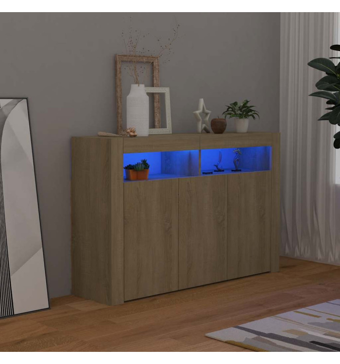 Buffet avec lumières LED chêne sonoma 115,5x30x75 cm | Mobilier & Déco