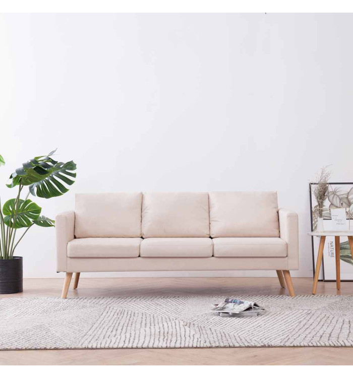 Canapé à 3 places Tissu Crème | Mobilier & Déco
