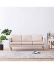 Canapé à 3 places Tissu Crème | Mobilier & Déco