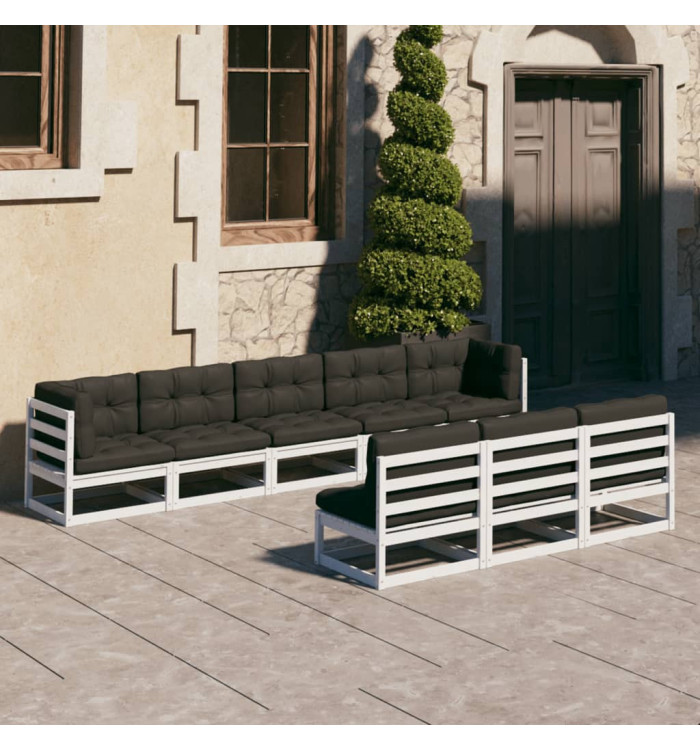 Salon de jardin avec coussins 8 pcs blanc bois de pin massif | Mobilier & Déco