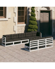 Salon de jardin avec coussins 8 pcs blanc bois de pin massif | Mobilier & Déco