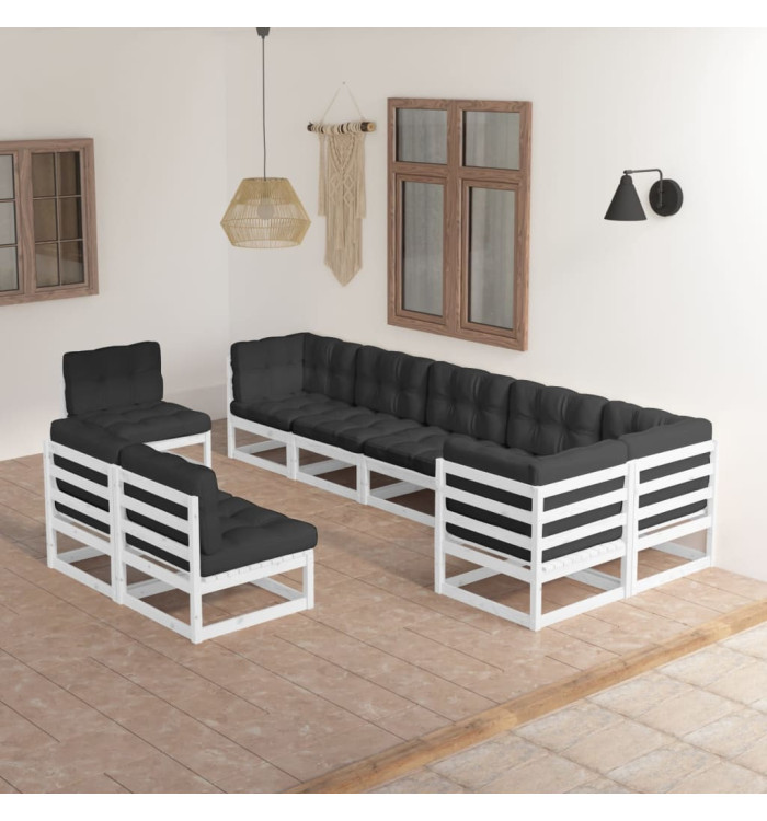 Salon de jardin 9 pcs avec coussins Bois de pin massif | Mobilier & Déco
