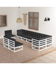 Salon de jardin 9 pcs avec coussins Bois de pin massif | Mobilier & Déco