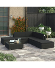 Salon de jardin 6 pcs avec coussins Résine tressée Noir | Mobilier & Déco