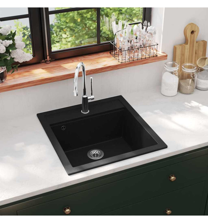 Évier de cuisine en granit Bac unique Noir | Mobilier & Déco