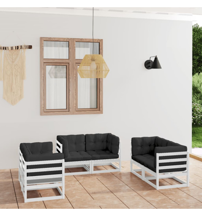 Salon de jardin 6 pcs avec coussins Bois de pin massif | Mobilier & Déco