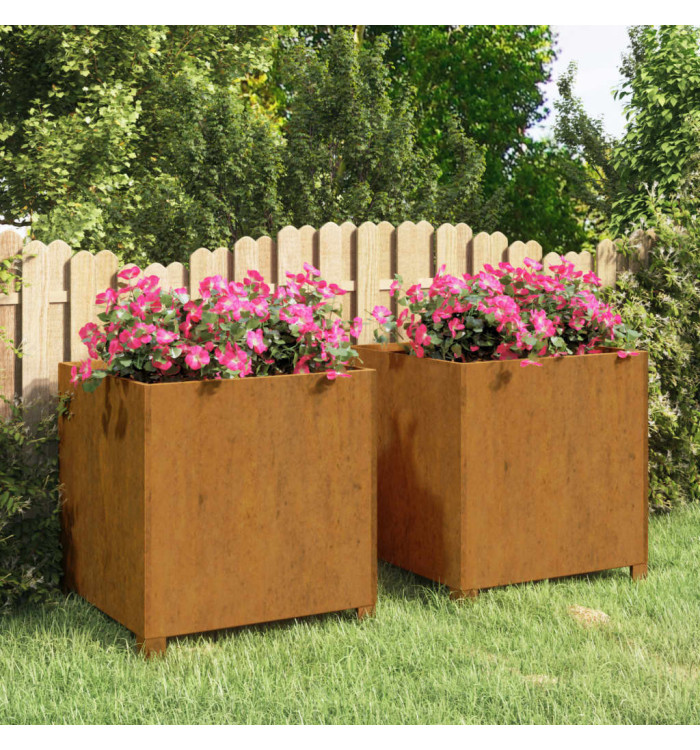 Jardinières avec pieds 2 pcs Rouillé 49x47x50 cm Acier corten | Mobilier & Déco