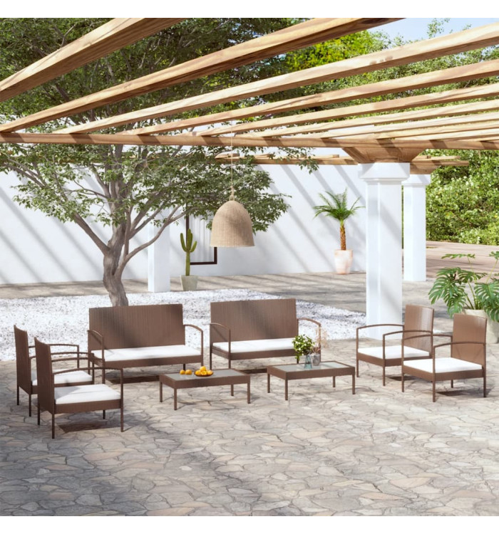 Salon de jardin 8 pcs avec coussins résine tressée marron | Mobilier & Déco