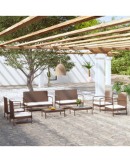 Salon de jardin 8 pcs avec coussins résine tressée marron | Mobilier & Déco