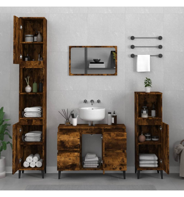 Ensemble de meubles de salle de bain 3 pcs Chêne fumé | Mobilier & Déco