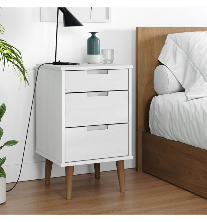 Table de chevet MOLDE Blanc 40x35x65 cm Bois de pin massif | Mobilier & Déco