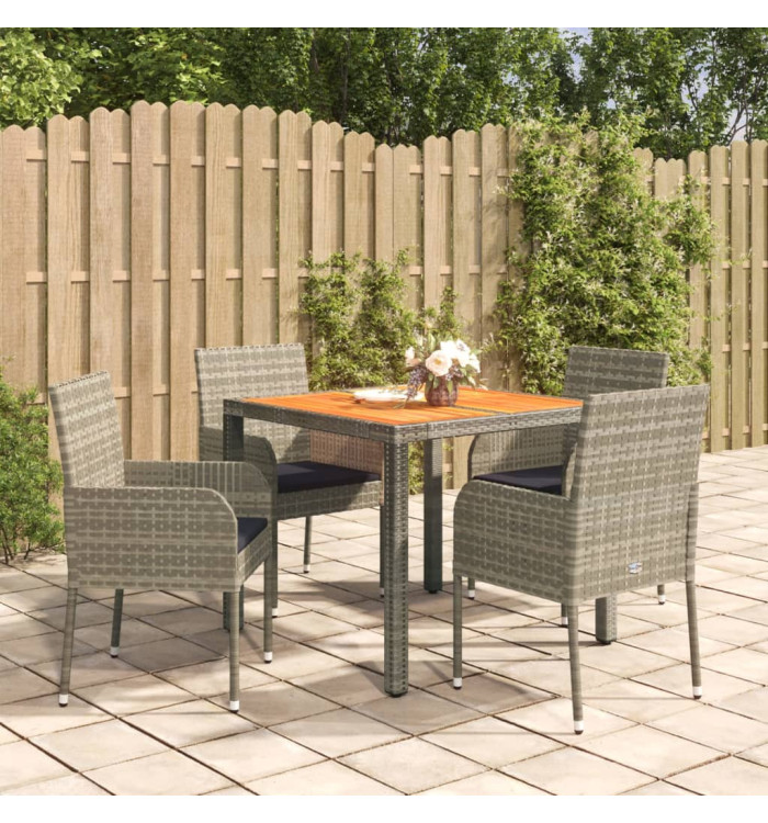 Ensemble à manger de jardin 5 pcs coussins gris résine tressée | Mobilier & Déco