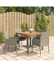 Ensemble à manger de jardin 5 pcs coussins gris résine tressée | Mobilier & Déco
