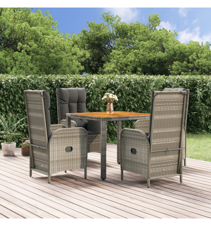 Ensemble à manger de jardin 5 pcs coussins gris résine tressée | Mobilier & Déco
