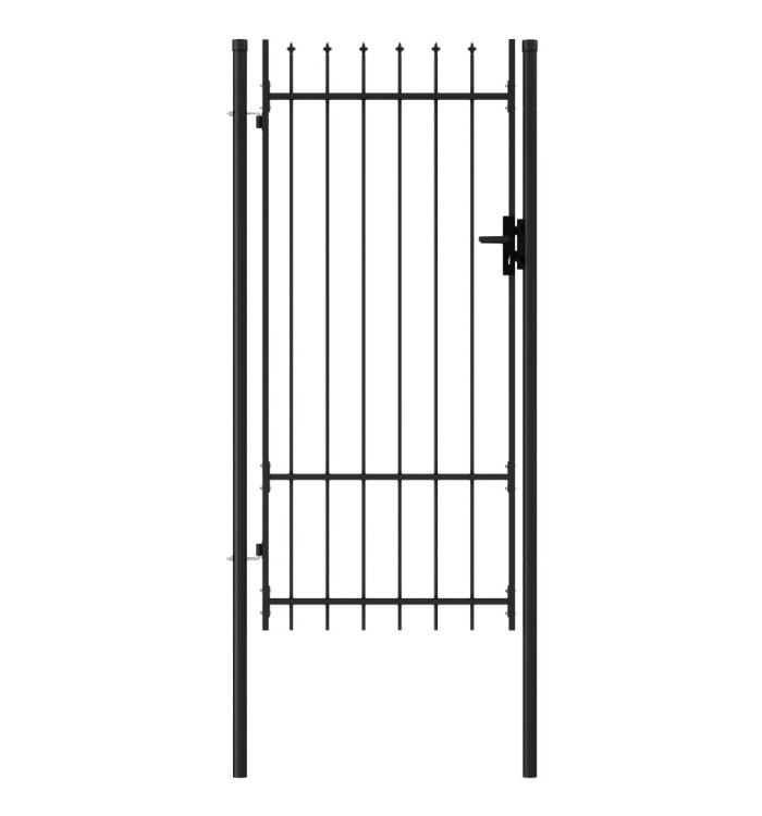 Portillon simple porte avec dessus à pointe Acier 1x2 m Noir | Mobilier & Déco