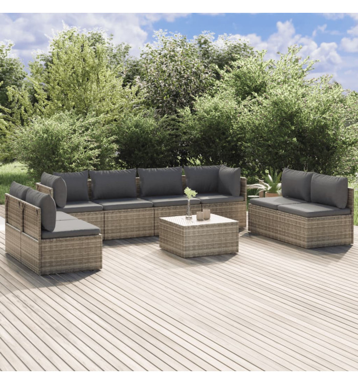 Salon de jardin 9 pcs avec coussins Gris Résine tressée | Mobilier & Déco