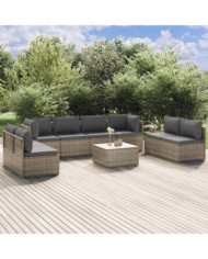 Salon de jardin 9 pcs avec coussins Gris Résine tressée | Mobilier & Déco