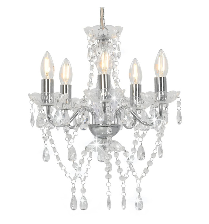 Lustre avec perles de cristal Argenté Rond 5 x E14 | Mobilier & Déco