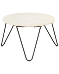 Table basse Blanc 65x65x42 cm Pierre véritable texture marbre | Mobilier & Déco