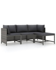 Salon de jardin 4 pcs avec coussins Résine tressée Gris | Mobilier & Déco