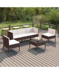 Salon de jardin 6 pcs avec coussins Résine tressée Marron | Mobilier & Déco