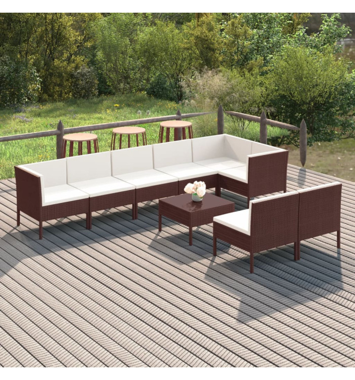 Salon de jardin 9 pcs avec coussins résine tressée marron | Mobilier & Déco