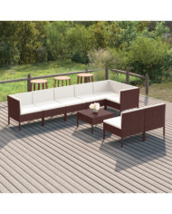 Salon de jardin 9 pcs avec coussins résine tressée marron | Mobilier & Déco