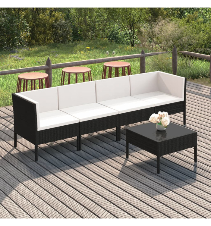 Salon de jardin 5 pcs avec coussins résine tressée noir | Mobilier & Déco
